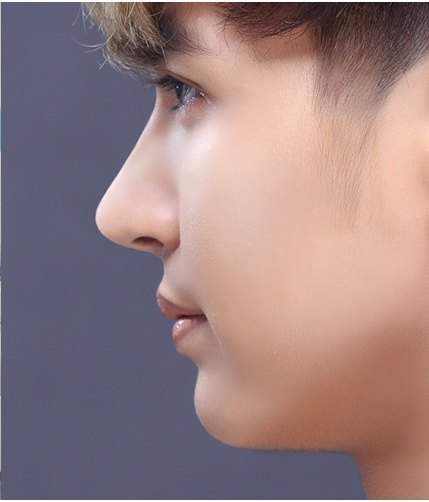 남성 모델의 옆얼굴 클로즈업 — 콧대에서 턱까지의 라인