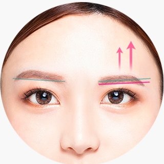 한쪽 눈썹에만 화살표가 표시된 비대칭 눈매 도해