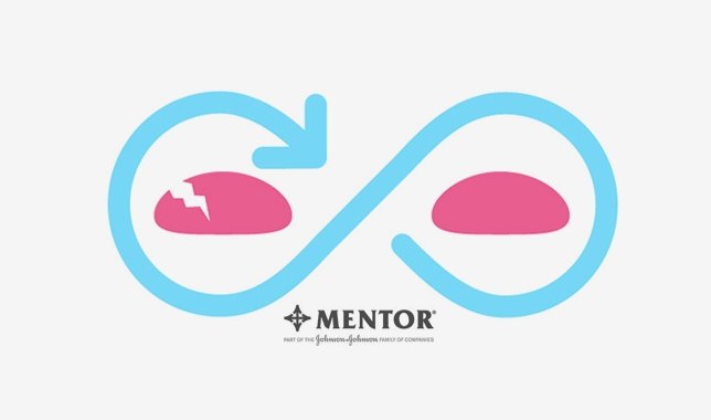 하늘색 순환 화살표와 분홍 보형물 형상의 교체 개념 일러스트 — MENTOR 락업 포함